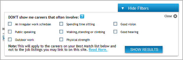 Career Matches Filter Career Matches Filter
